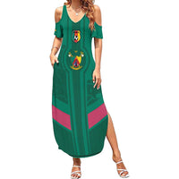 Custom Cameroon Football Family Matching Summer Maxi Dress and Hawaiian Shirt Waka Waka - This Time For Africa
