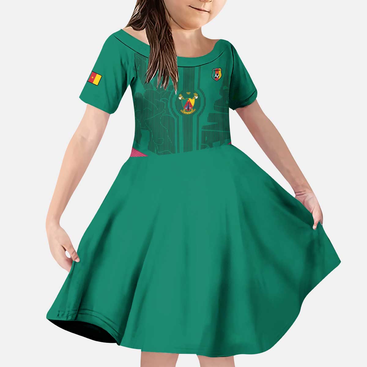 Custom Cameroon Football Kid Short Sleeve Dress Waka Waka - This Time For Africa