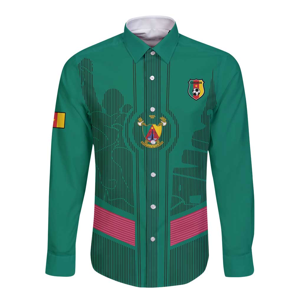 Custom Cameroon Football Long Sleeve Button Shirt Waka Waka - This Time For Africa