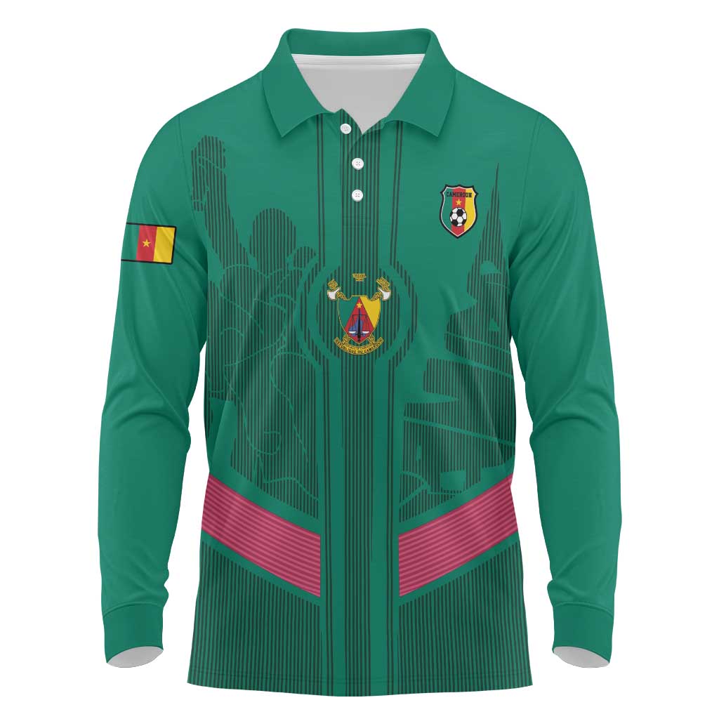 Custom Cameroon Football Long Sleeve Polo Shirt Waka Waka - This Time For Africa