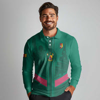 Custom Cameroon Football Long Sleeve Polo Shirt Waka Waka - This Time For Africa