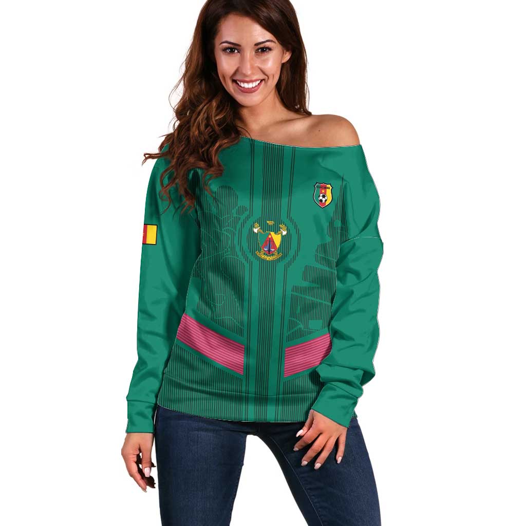 Custom Cameroon Football Off Shoulder Sweater Waka Waka - This Time For Africa