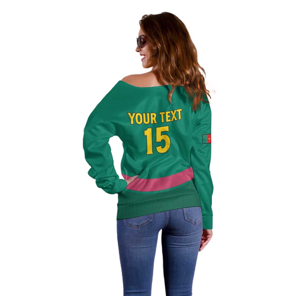 Custom Cameroon Football Off Shoulder Sweater Waka Waka - This Time For Africa
