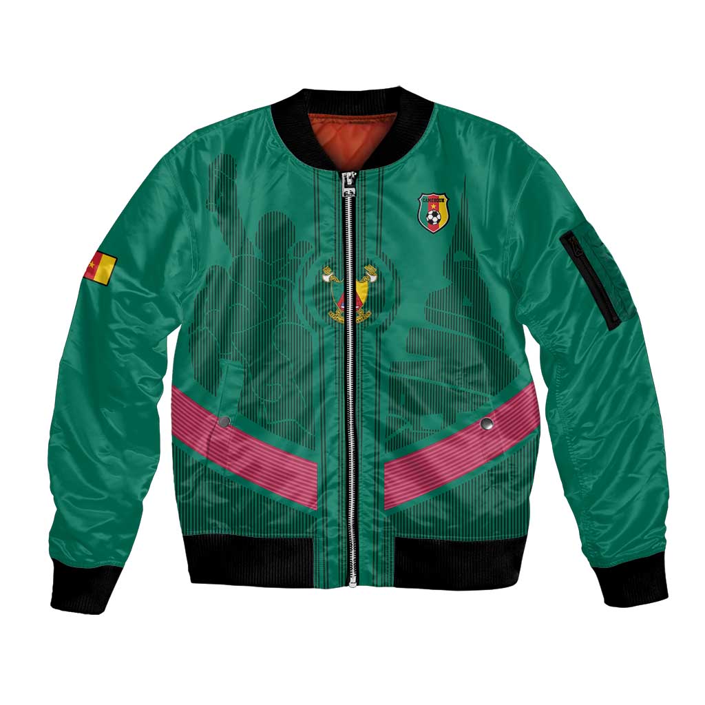 Custom Cameroon Football Sleeve Zip Bomber Jacket Waka Waka - This Time For Africa