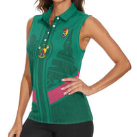 Custom Cameroon Football Women Sleeveless Polo Shirt Waka Waka - This Time For Africa