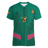 Custom Cameroon Football Women V-Neck T-Shirt Waka Waka - This Time For Africa