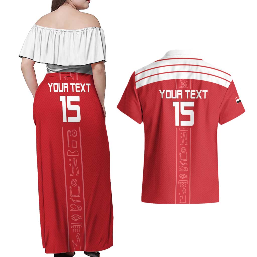 Custom Egypt Football Couples Matching Off Shoulder Maxi Dress and Hawaiian Shirt Yalla Yalla Pharaohs - Red Ver