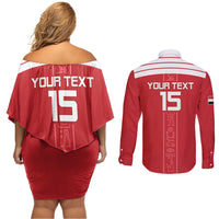 Custom Egypt Football Couples Matching Off Shoulder Short Dress and Long Sleeve Button Shirt Yalla Yalla Pharaohs - Red Ver