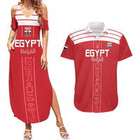 Custom Egypt Football Couples Matching Summer Maxi Dress and Hawaiian Shirt Yalla Yalla Pharaohs - Red Ver
