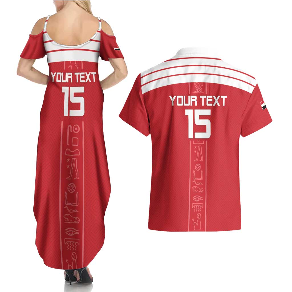 Custom Egypt Football Couples Matching Summer Maxi Dress and Hawaiian Shirt Yalla Yalla Pharaohs - Red Ver