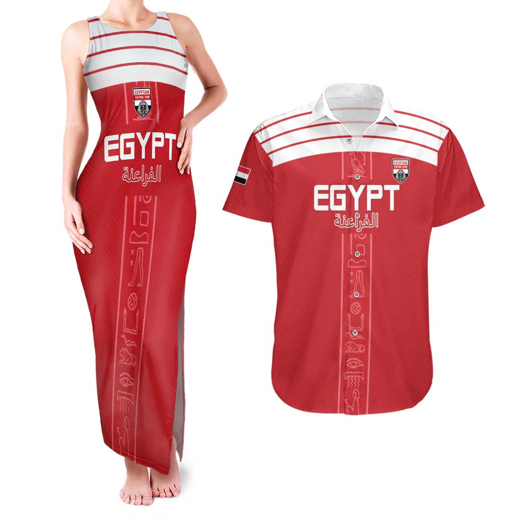 Custom Egypt Football Couples Matching Tank Maxi Dress and Hawaiian Shirt Yalla Yalla Pharaohs - Red Ver