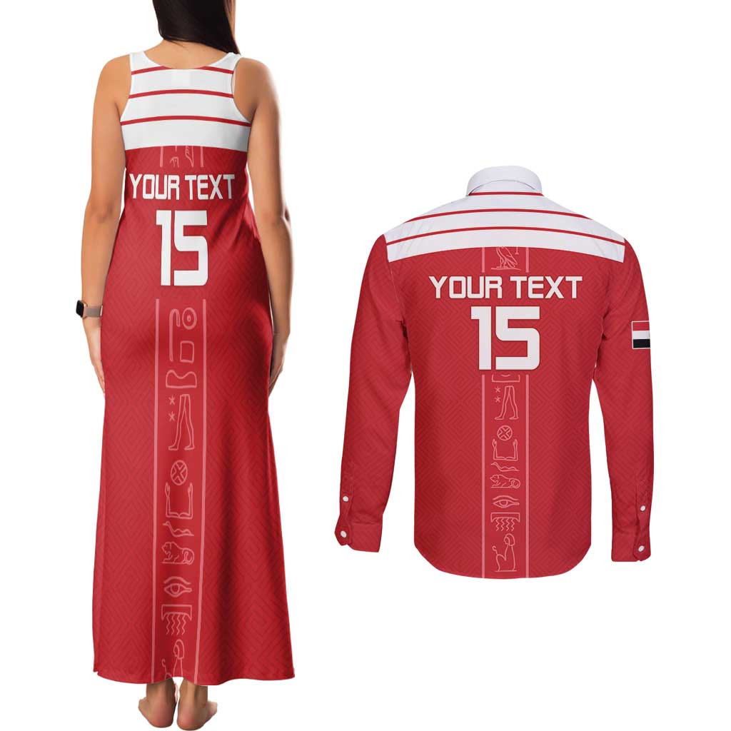Custom Egypt Football Couples Matching Tank Maxi Dress and Long Sleeve Button Shirt Yalla Yalla Pharaohs - Red Ver