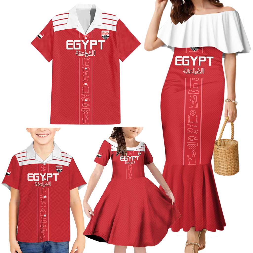 Custom Egypt Football Family Matching Mermaid Dress and Hawaiian Shirt Yalla Yalla Pharaohs - Red Ver