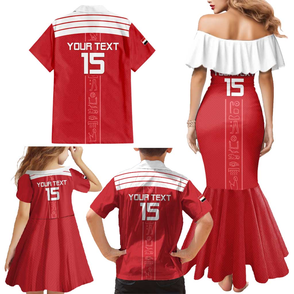 Custom Egypt Football Family Matching Mermaid Dress and Hawaiian Shirt Yalla Yalla Pharaohs - Red Ver