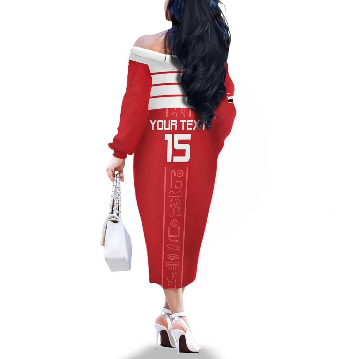 Custom Egypt Football Family Matching Off The Shoulder Long Sleeve Dress and Hawaiian Shirt Yalla Yalla Pharaohs - Red Ver