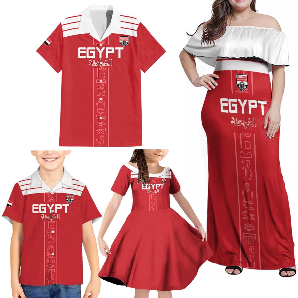 Custom Egypt Football Family Matching Off Shoulder Maxi Dress and Hawaiian Shirt Yalla Yalla Pharaohs - Red Ver