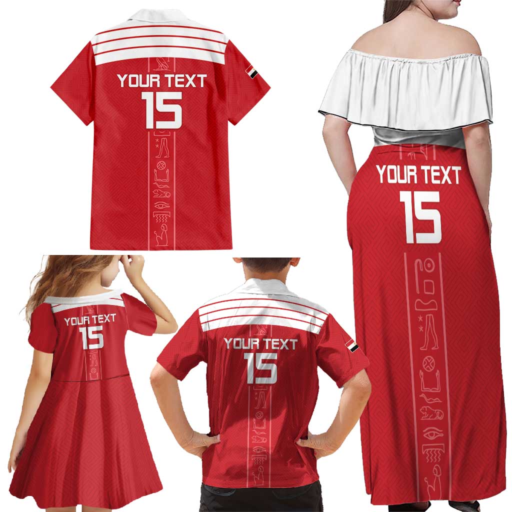 Custom Egypt Football Family Matching Off Shoulder Maxi Dress and Hawaiian Shirt Yalla Yalla Pharaohs - Red Ver
