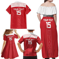 Custom Egypt Football Family Matching Off Shoulder Maxi Dress and Hawaiian Shirt Yalla Yalla Pharaohs - Red Ver