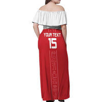 Custom Egypt Football Family Matching Off Shoulder Maxi Dress and Hawaiian Shirt Yalla Yalla Pharaohs - Red Ver