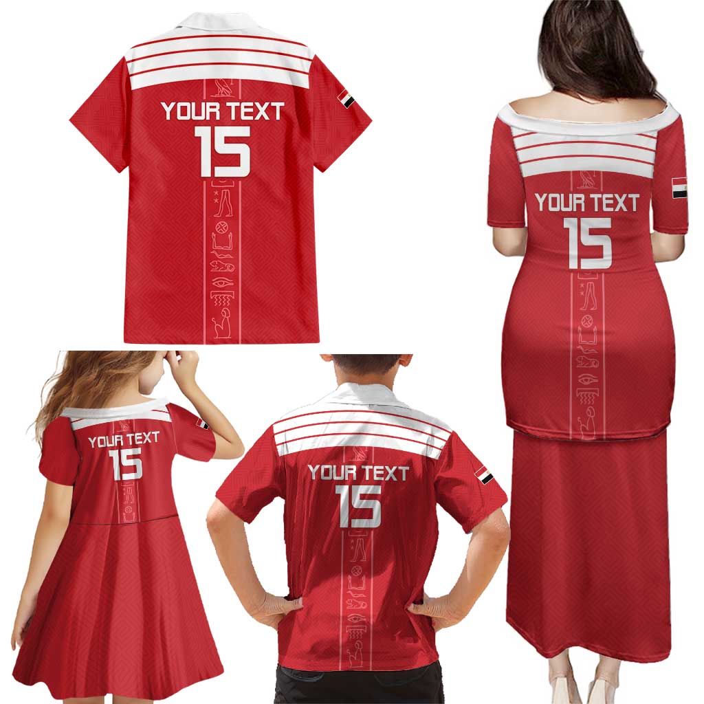 Custom Egypt Football Family Matching Puletasi and Hawaiian Shirt Yalla Yalla Pharaohs - Red Ver
