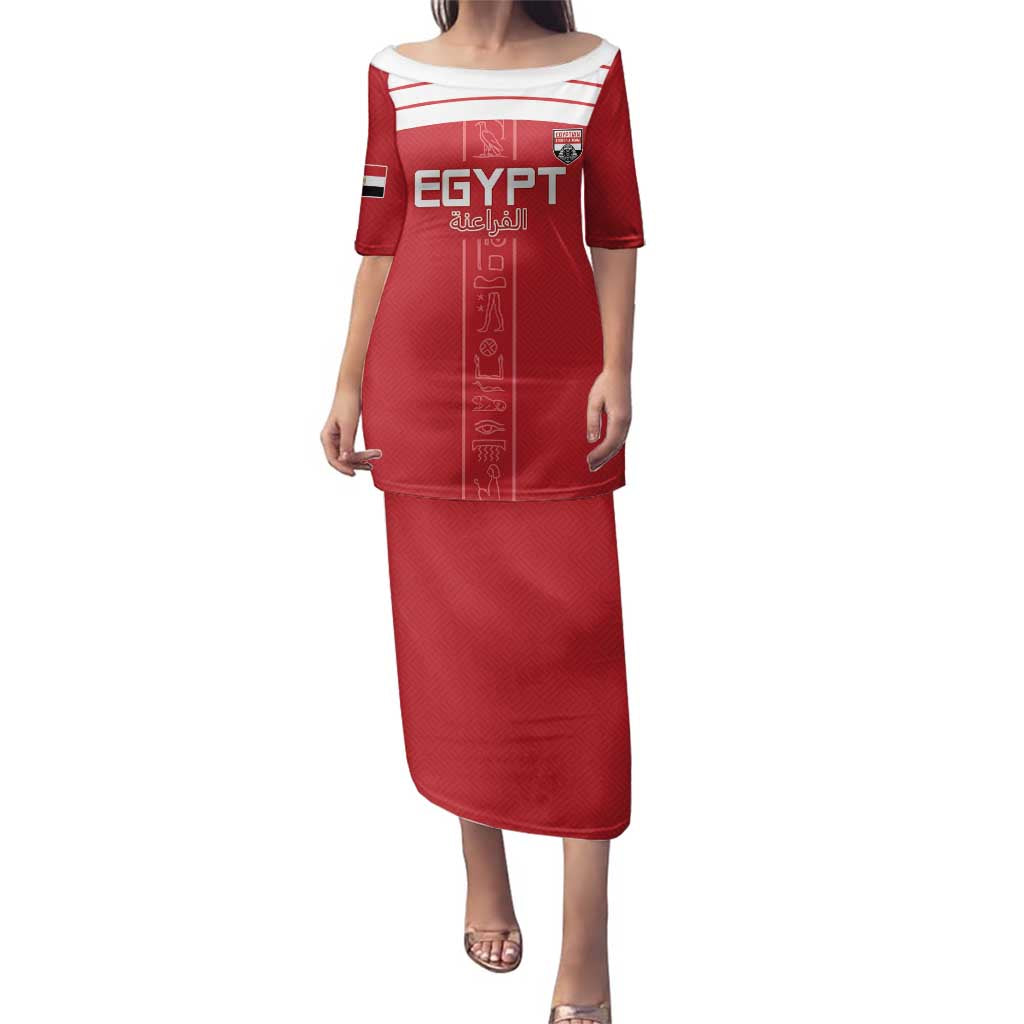 Custom Egypt Football Family Matching Puletasi and Hawaiian Shirt Yalla Yalla Pharaohs - Red Ver