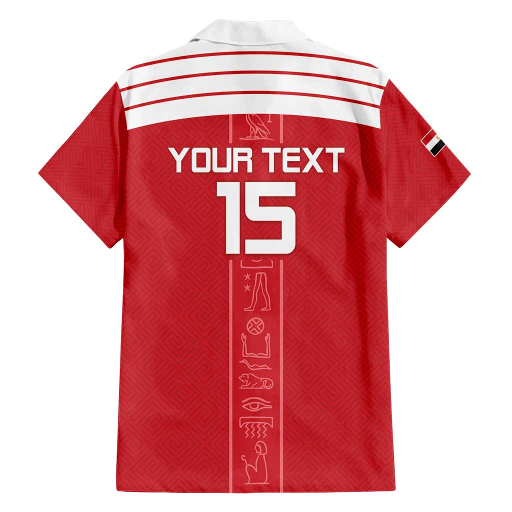 Custom Egypt Football Family Matching Short Sleeve Bodycon Dress and Hawaiian Shirt Yalla Yalla Pharaohs - Red Ver