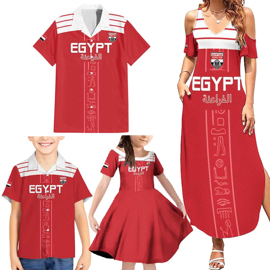 Custom Egypt Football Family Matching Summer Maxi Dress and Hawaiian Shirt Yalla Yalla Pharaohs - Red Ver