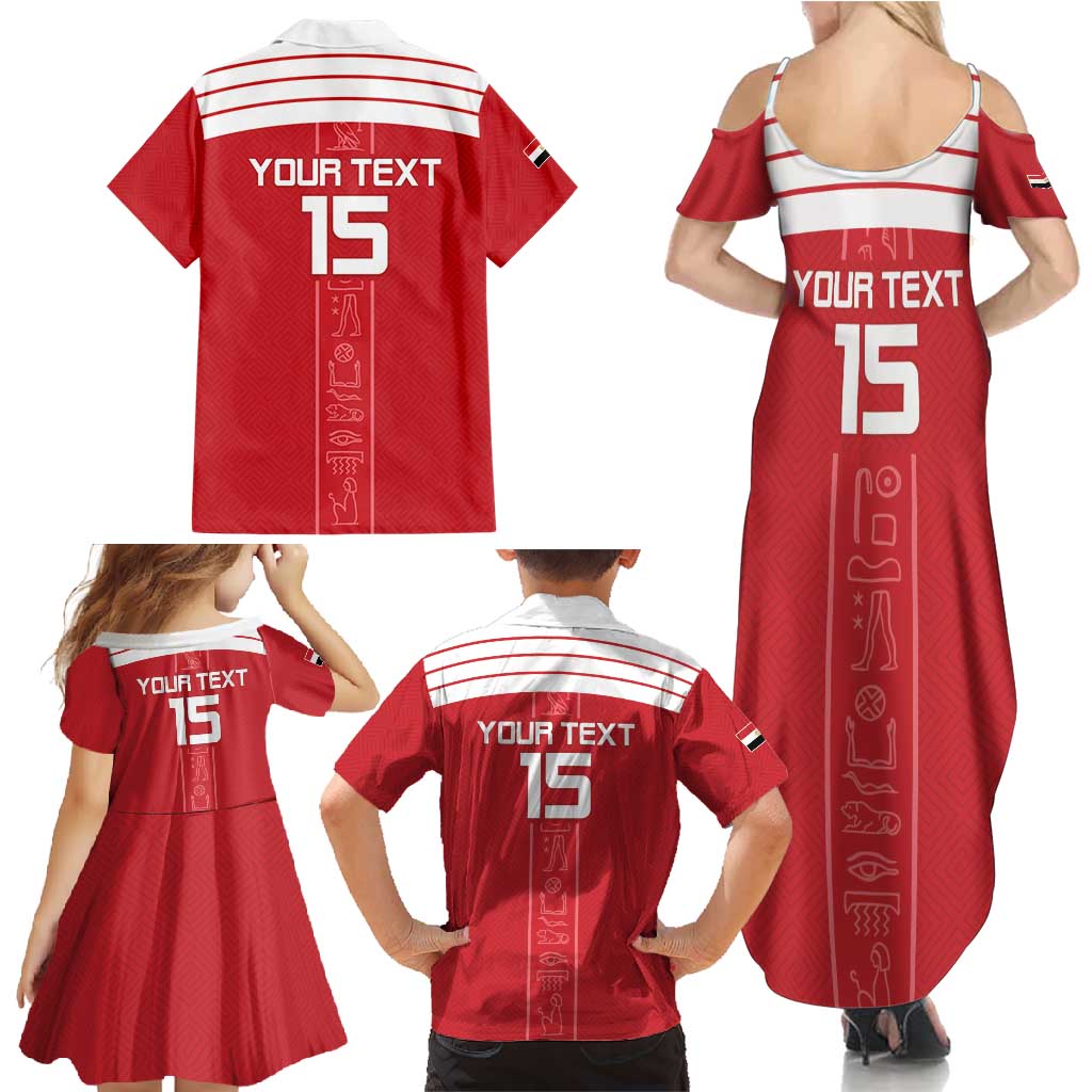 Custom Egypt Football Family Matching Summer Maxi Dress and Hawaiian Shirt Yalla Yalla Pharaohs - Red Ver