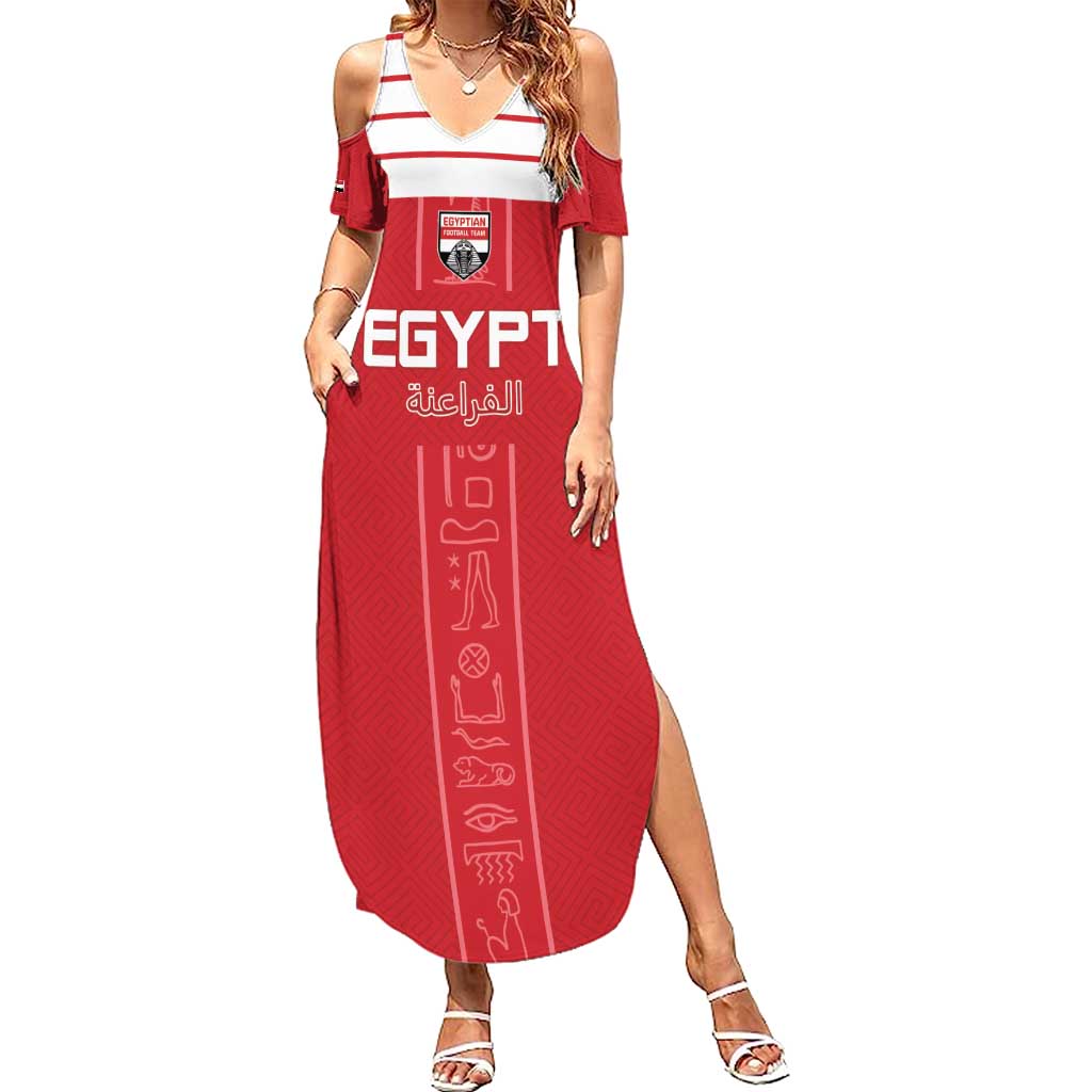 Custom Egypt Football Family Matching Summer Maxi Dress and Hawaiian Shirt Yalla Yalla Pharaohs - Red Ver