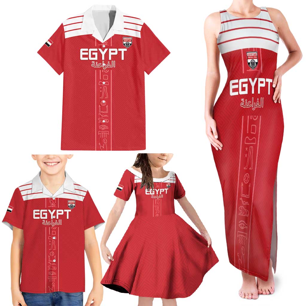 Custom Egypt Football Family Matching Tank Maxi Dress and Hawaiian Shirt Yalla Yalla Pharaohs - Red Ver