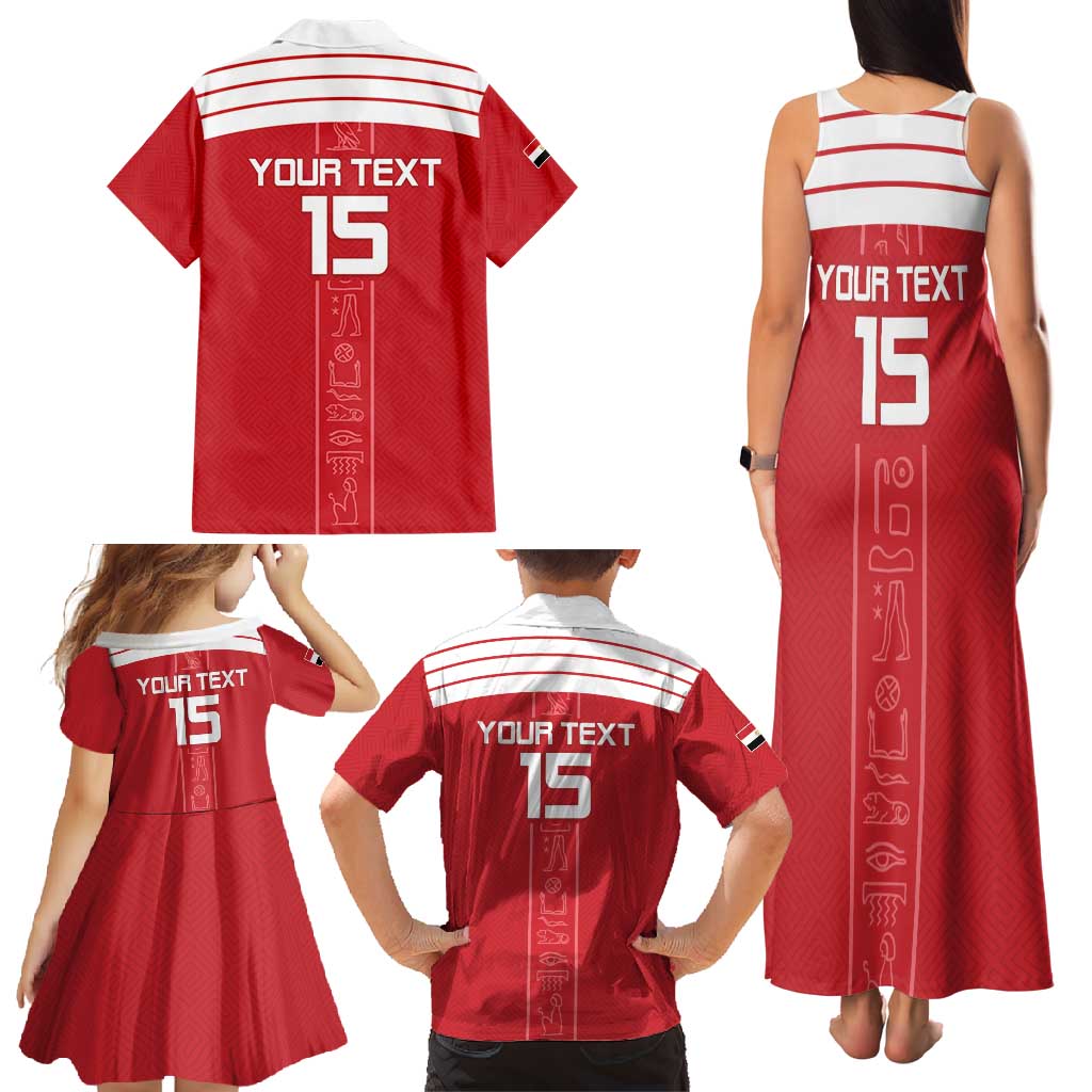 Custom Egypt Football Family Matching Tank Maxi Dress and Hawaiian Shirt Yalla Yalla Pharaohs - Red Ver