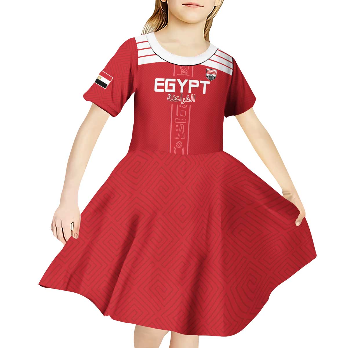 Custom Egypt Football Kid Short Sleeve Dress Yalla Yalla Pharaohs - Red Ver