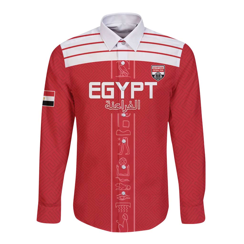 Custom Egypt Football Long Sleeve Button Shirt Yalla Yalla Pharaohs - Red Ver