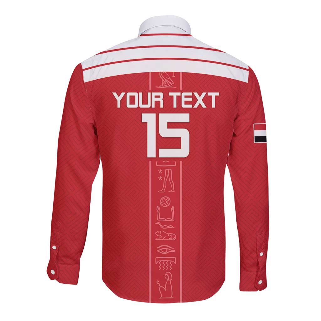 Custom Egypt Football Long Sleeve Button Shirt Yalla Yalla Pharaohs - Red Ver