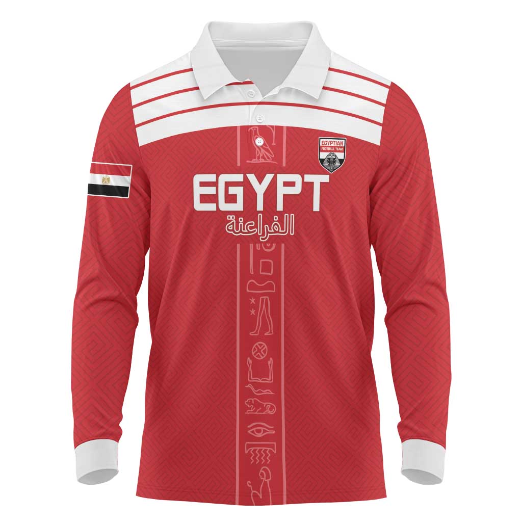 Custom Egypt Football Long Sleeve Polo Shirt Yalla Yalla Pharaohs - Red Ver