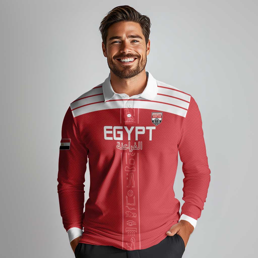 Custom Egypt Football Long Sleeve Polo Shirt Yalla Yalla Pharaohs - Red Ver