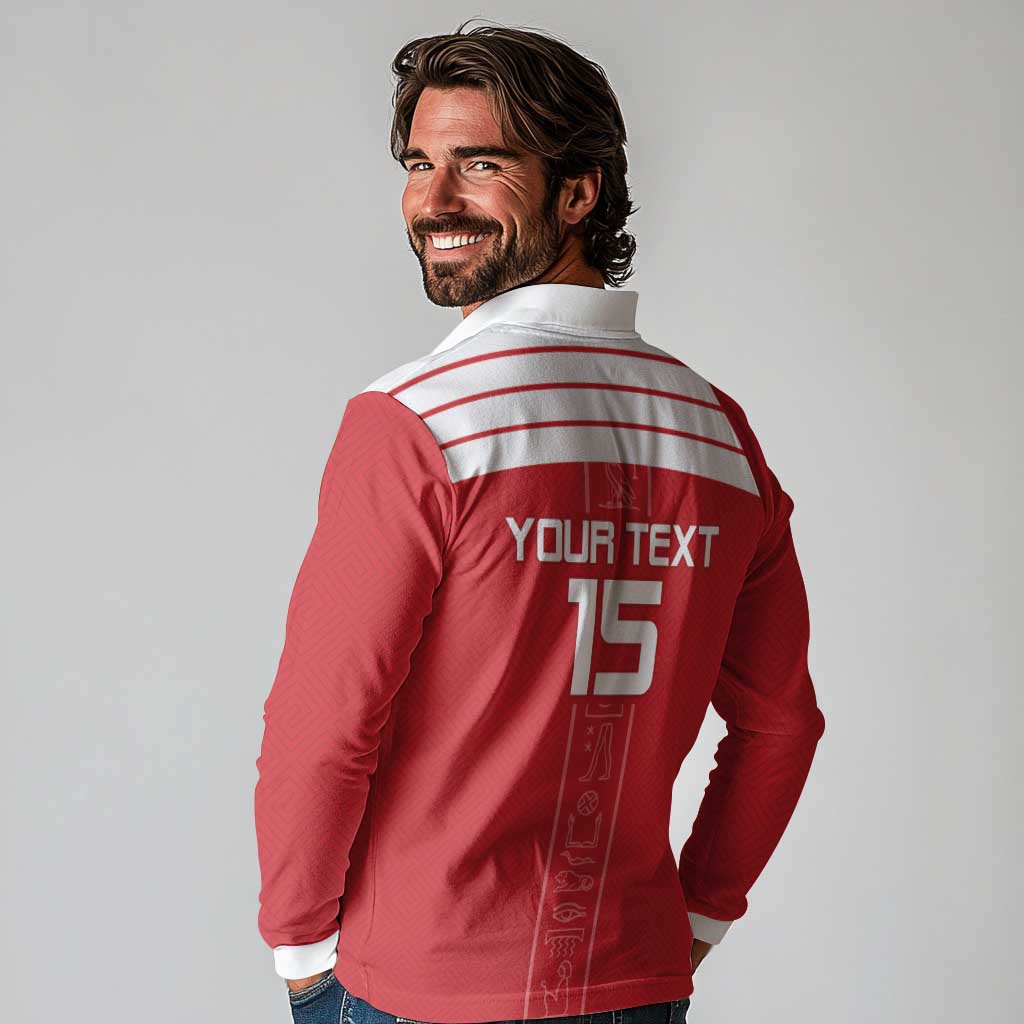 Custom Egypt Football Long Sleeve Polo Shirt Yalla Yalla Pharaohs - Red Ver