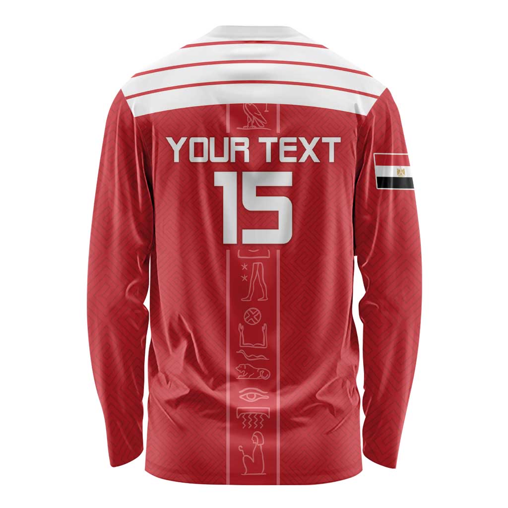 Custom Egypt Football Long Sleeve Shirt Yalla Yalla Pharaohs - Red Ver