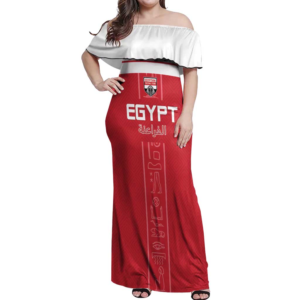 Custom Egypt Football Off Shoulder Maxi Dress Yalla Yalla Pharaohs - Red Ver