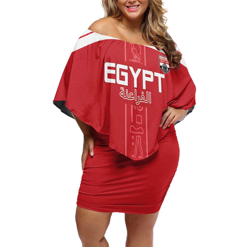 Custom Egypt Football Off Shoulder Short Dress Yalla Yalla Pharaohs - Red Ver