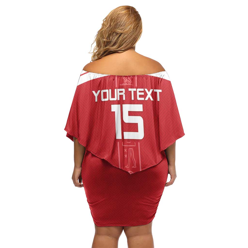 Custom Egypt Football Off Shoulder Short Dress Yalla Yalla Pharaohs - Red Ver