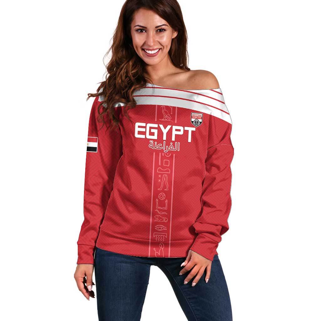 Custom Egypt Football Off Shoulder Sweater Yalla Yalla Pharaohs - Red Ver