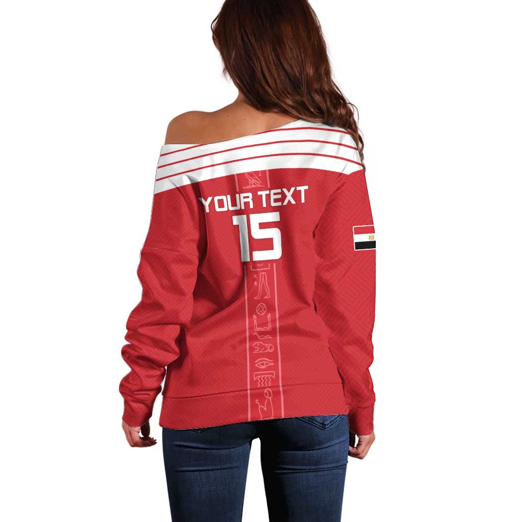 Custom Egypt Football Off Shoulder Sweater Yalla Yalla Pharaohs - Red Ver