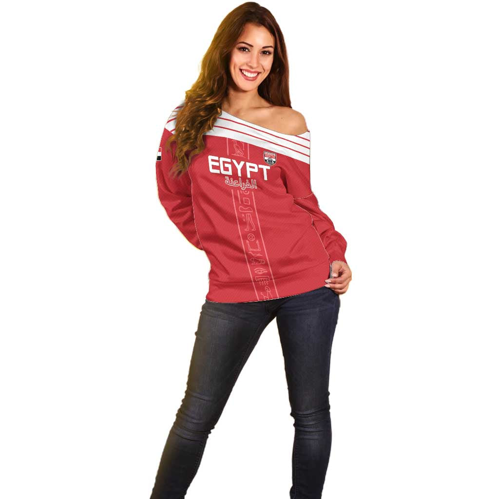 Custom Egypt Football Off Shoulder Sweater Yalla Yalla Pharaohs - Red Ver