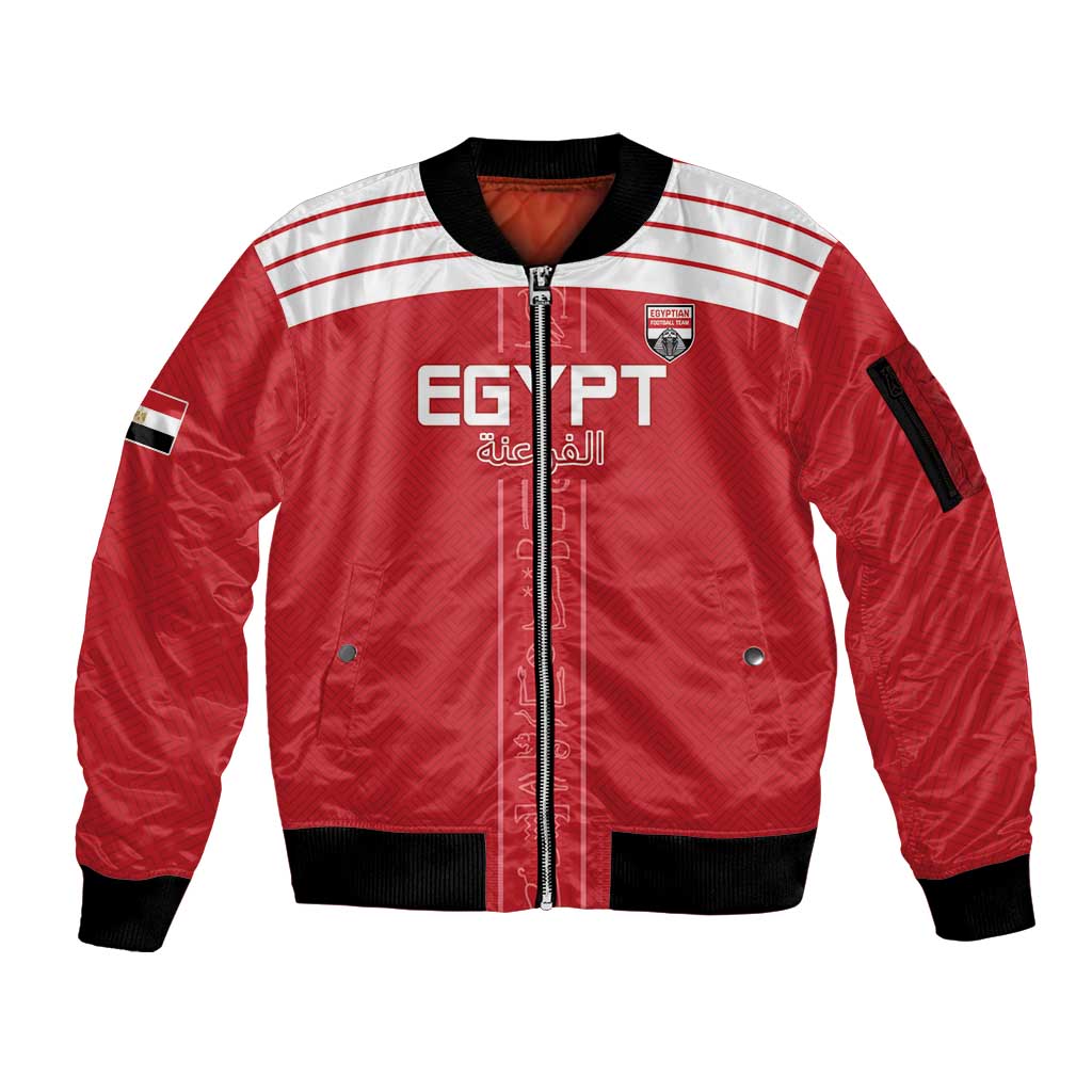 Custom Egypt Football Sleeve Zip Bomber Jacket Yalla Yalla Pharaohs - Red Ver