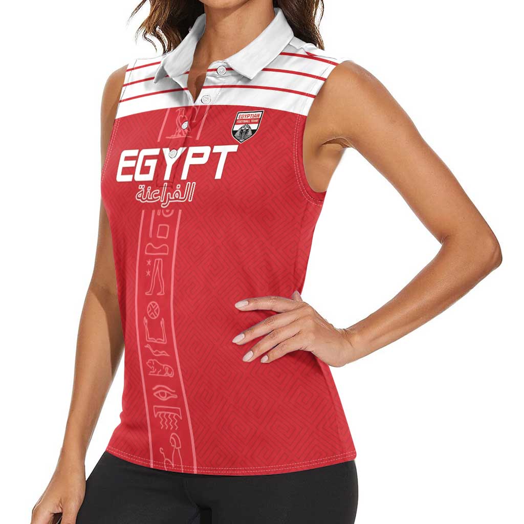 Custom Egypt Football Women Sleeveless Polo Shirt Yalla Yalla Pharaohs - Red Ver