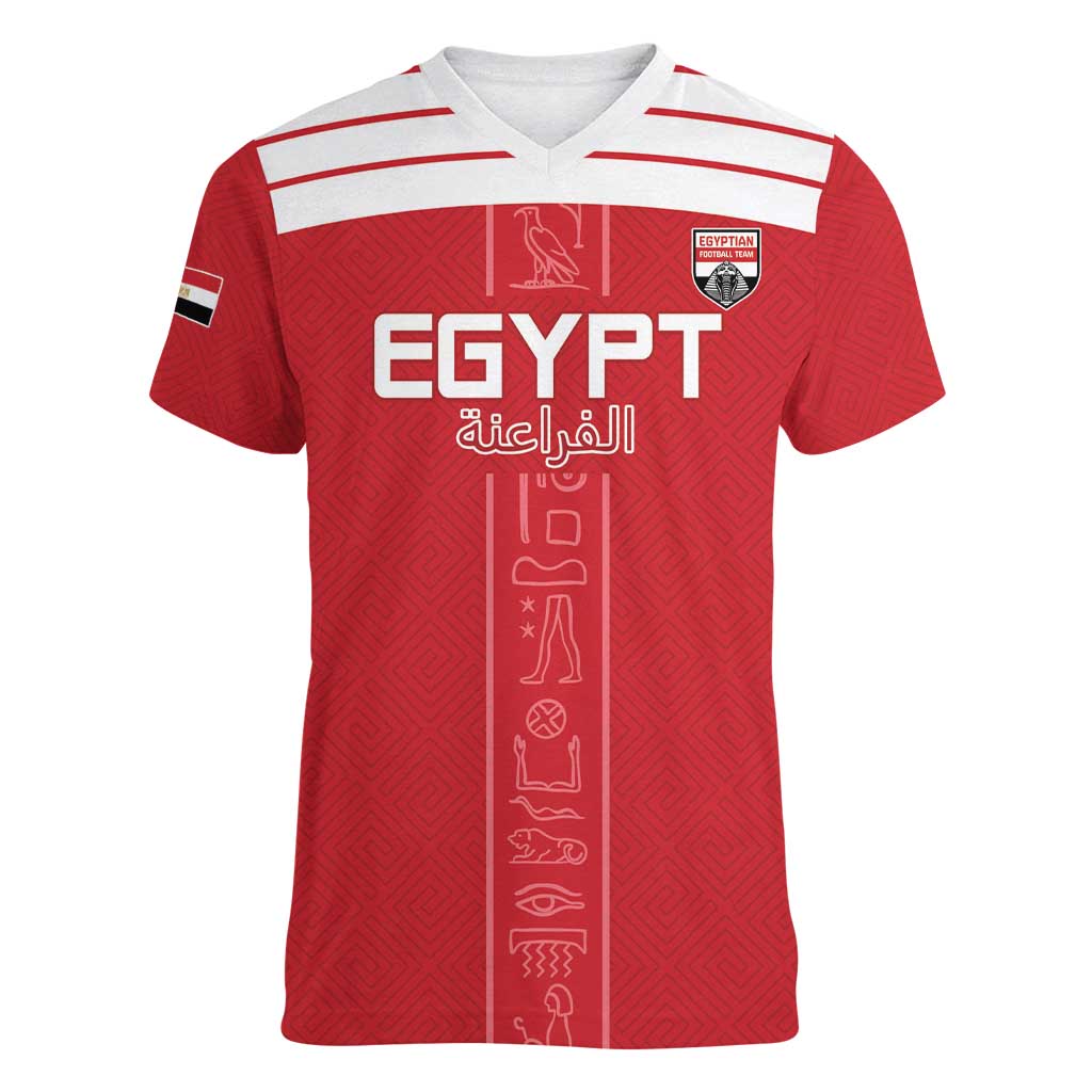 Custom Egypt Football Women V-Neck T-Shirt Yalla Yalla Pharaohs - Red Ver