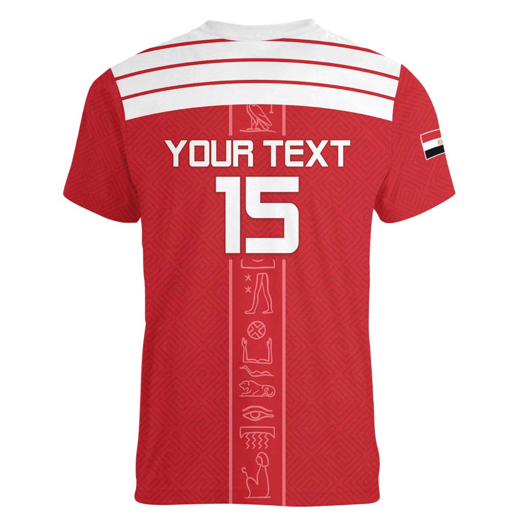Custom Egypt Football Women V-Neck T-Shirt Yalla Yalla Pharaohs - Red Ver