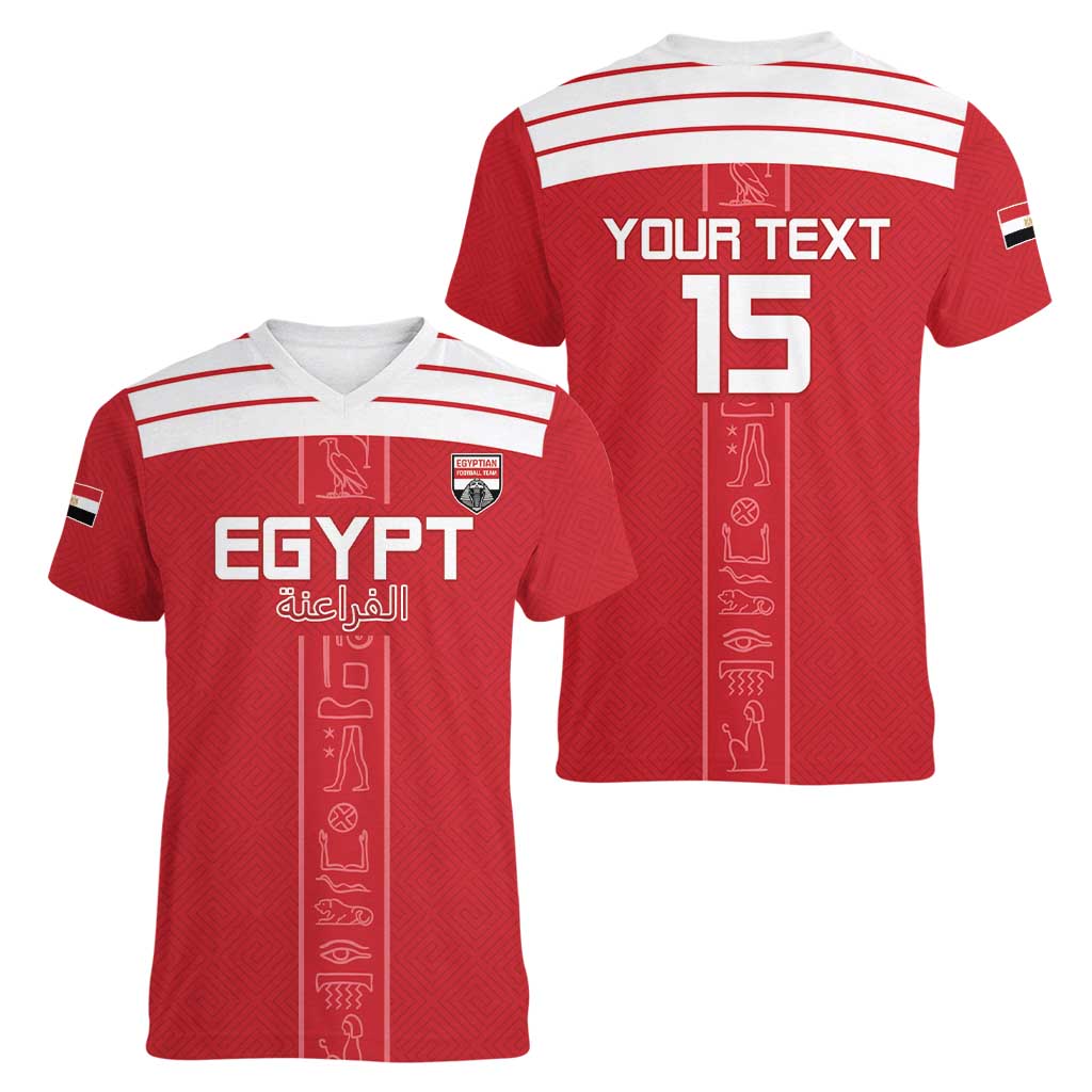 Custom Egypt Football Women V-Neck T-Shirt Yalla Yalla Pharaohs - Red Ver