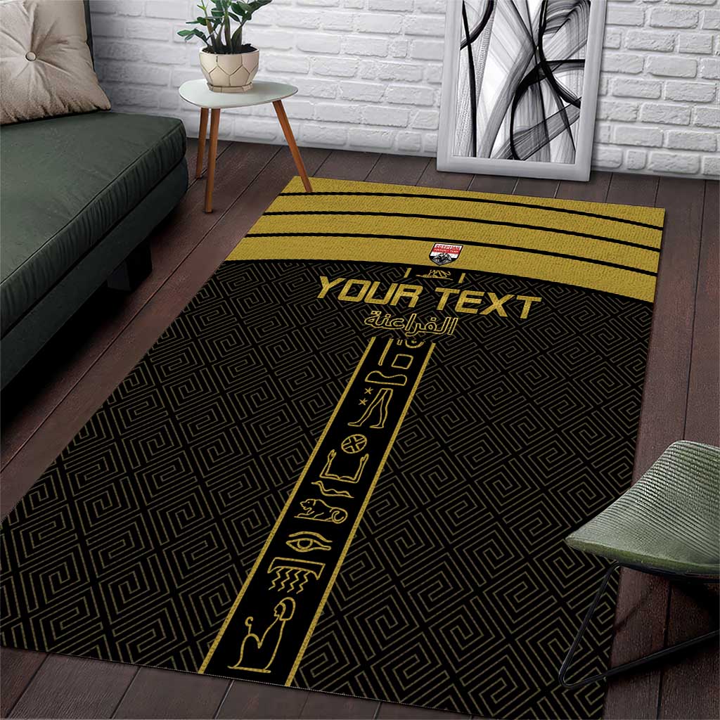 Custom Egypt Football Area Rug Yalla Yalla Pharaohs - Black Ver